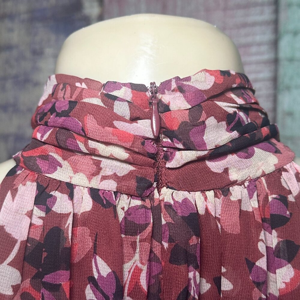 Just Taylor High Neck Ruffled Skirt Burgundy Floral Print Womens Size 6 Dress - Picture 5 of 10